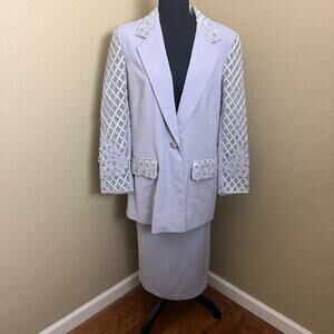 BMI Studio Women’s 2 Pc Skirt Suit Purple Embellished Jacket Size 14